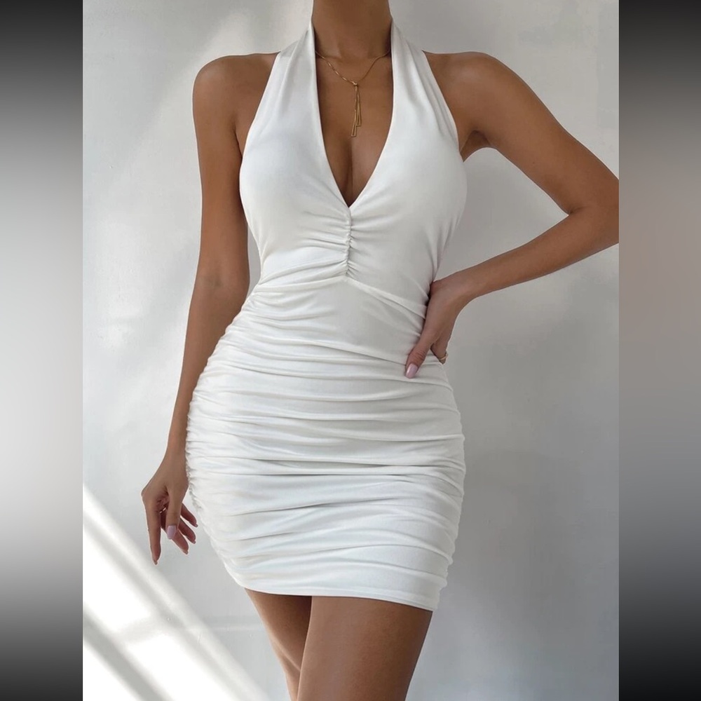 Elegant White Halter Dress